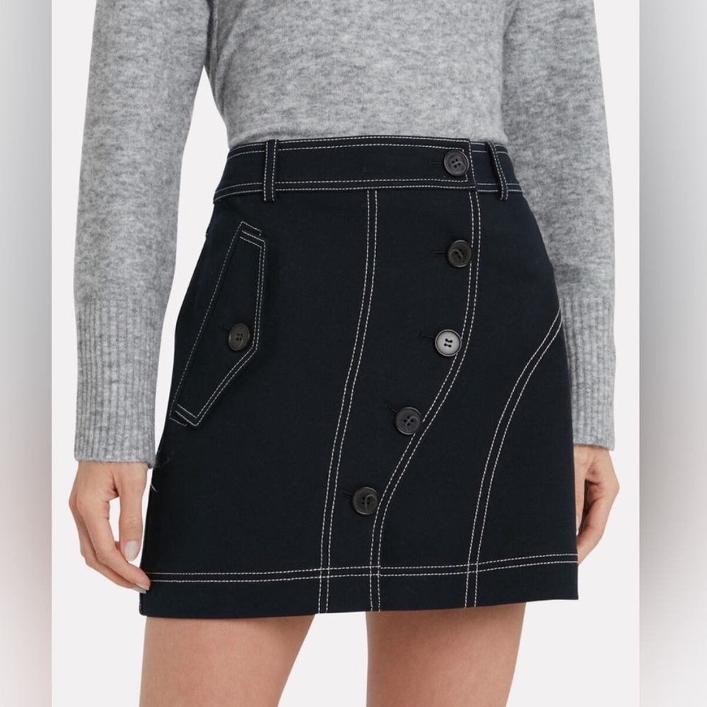 Derek Lam 10 Crosby Asymmetric Contrast Topstitch Navy Mini Skirt 4 EUC